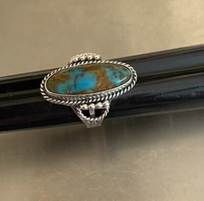 Vintg Ster Silver Ring Long Oval Turquoise Stone 6 g Size 6 1/4 Maybe Royston