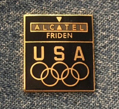 Olympic Pin~1988 Calgary & Seoul Games~USA Team Sponsor~Friden-Alcatel ~ black