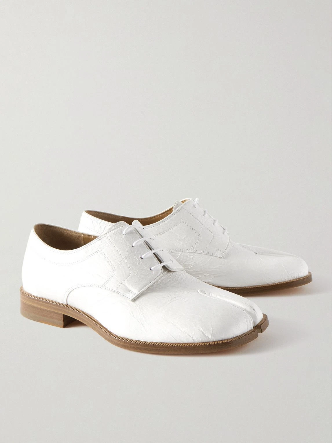 Maison Margiela - Tabi Split Toe crinkle Leather Derby Shoes - White
