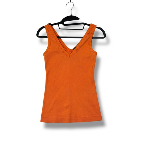 Dolce & Gabbana Ribbed Tank Top V Neck Sleeveless Casual Designer Orange Size 40