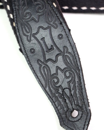 Levy’s BLACK CANVAS GENUINE LEATHER 2 1/8"Wd STITCH ADJUSTABLE GUITAR STRAP - Picture 8 of 8