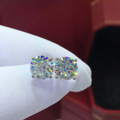 3Ct Lab Created Diamond Round Men Solitaire Stud Earrings 14K White Gold Plated