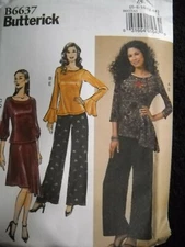  Dress Top Skirt Pants Misses size 6-14 Butterick 6637 Sewing Pattern 