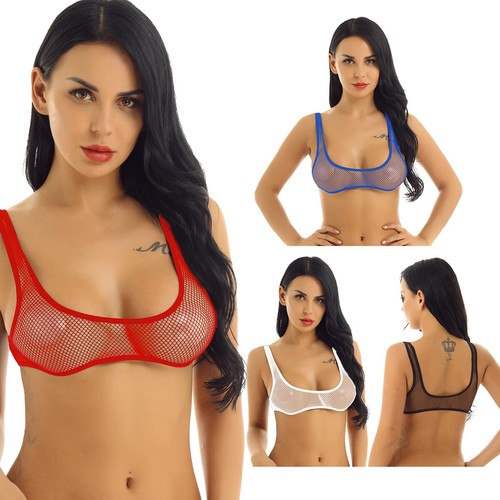 Sexy Womens Bra Top Lace Mesh Sheer Bustier Vest Crop Top Hollow Out Lingerie