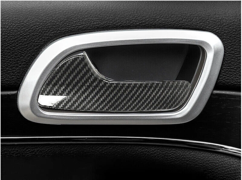 Cubierta de bloqueo de manija de puerta interior de fibra de carbono real para Jeep Grand Cherokee 11-20 Foto 2 de 4