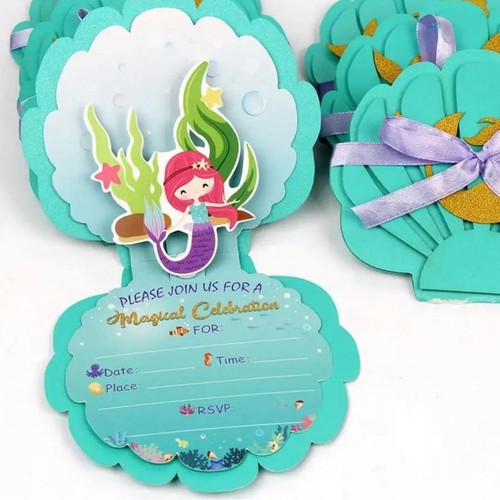 Mermaid Invitations Birthday Party Mermaid Theme Green 6 pcs - 第 1/9 張圖片