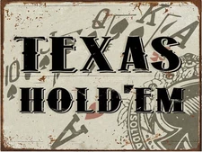 Texas Hold 'em Metal Sign, Cards, Poker Chip, Gaming, Game Room, Mancave, Den