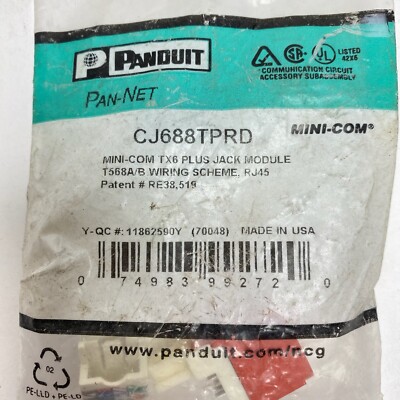 Panduit CJ688TPRD Mini-Com TX6 Plus Series Class E, 8-Position UTP Jack Modul...