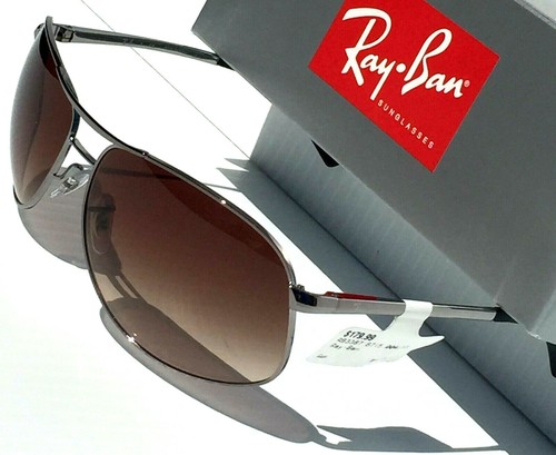 NEW* Ray Ban AVIATOR SILVER 64mm w Brown Gradient Sunglass RB3387 004 - Picture 4 of 11