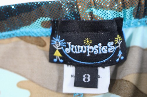 Girls Blue Green Camo Camouflage Shiny Leggings Pants Made in USA NEW 8 - Picture 2 of 4