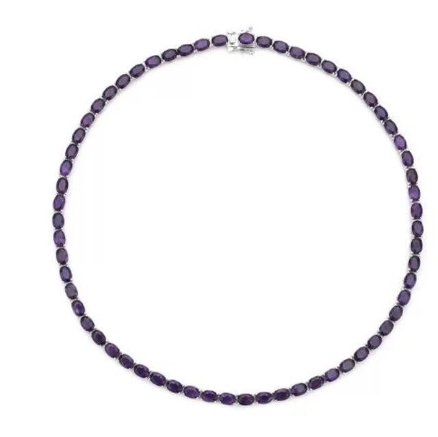 25Ct Oval Cut Amethyst Tennis necklace for Women 14K White Gold Plated 18" - Image 3 of 4