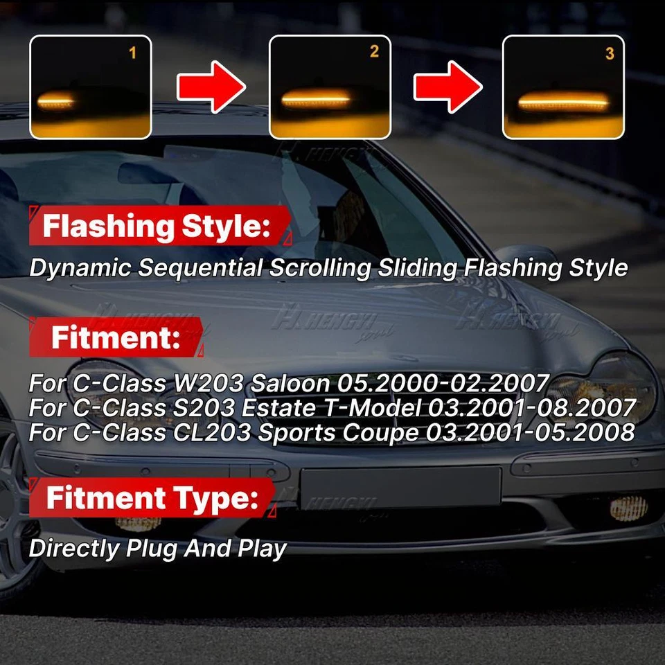 Прозрачный динамический светодиодный указатель поворота на зеркало для Mercedes W203 C-класса 2001-2007 годов выпуска - Изображение 3 из 4