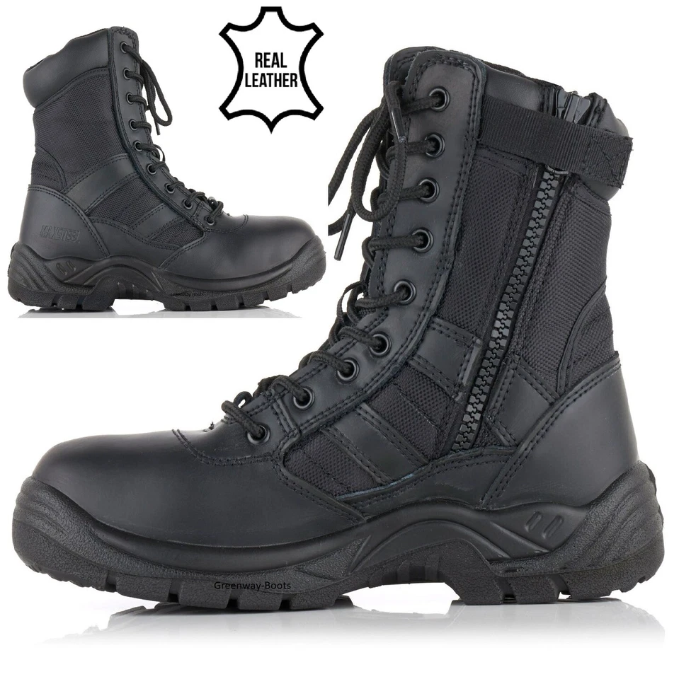 MENS LEATHER TACTICAL ARMY MILITARY POLICE STEEL TOE CAP WORK COMBAT HI BOOTS SZ