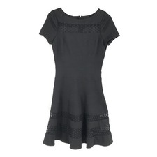 WHBM White House Black Market Womens Dress 4 Black Short Sleeve Embroidered