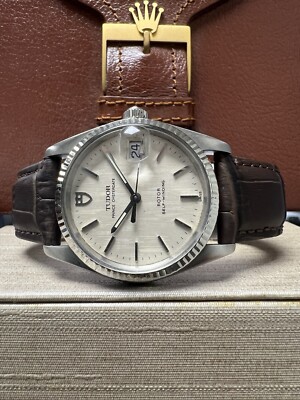 Mens Tudor Price OysterDate Stainless Steel Silver Linen Dial