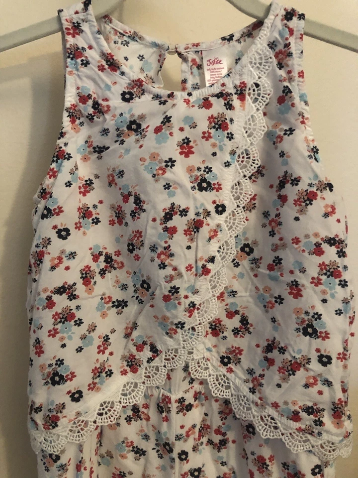 正义女孩花卉无袖连身裤蕾丝柔软流畅白色红色蓝色 10 — 第 2/4 张图片