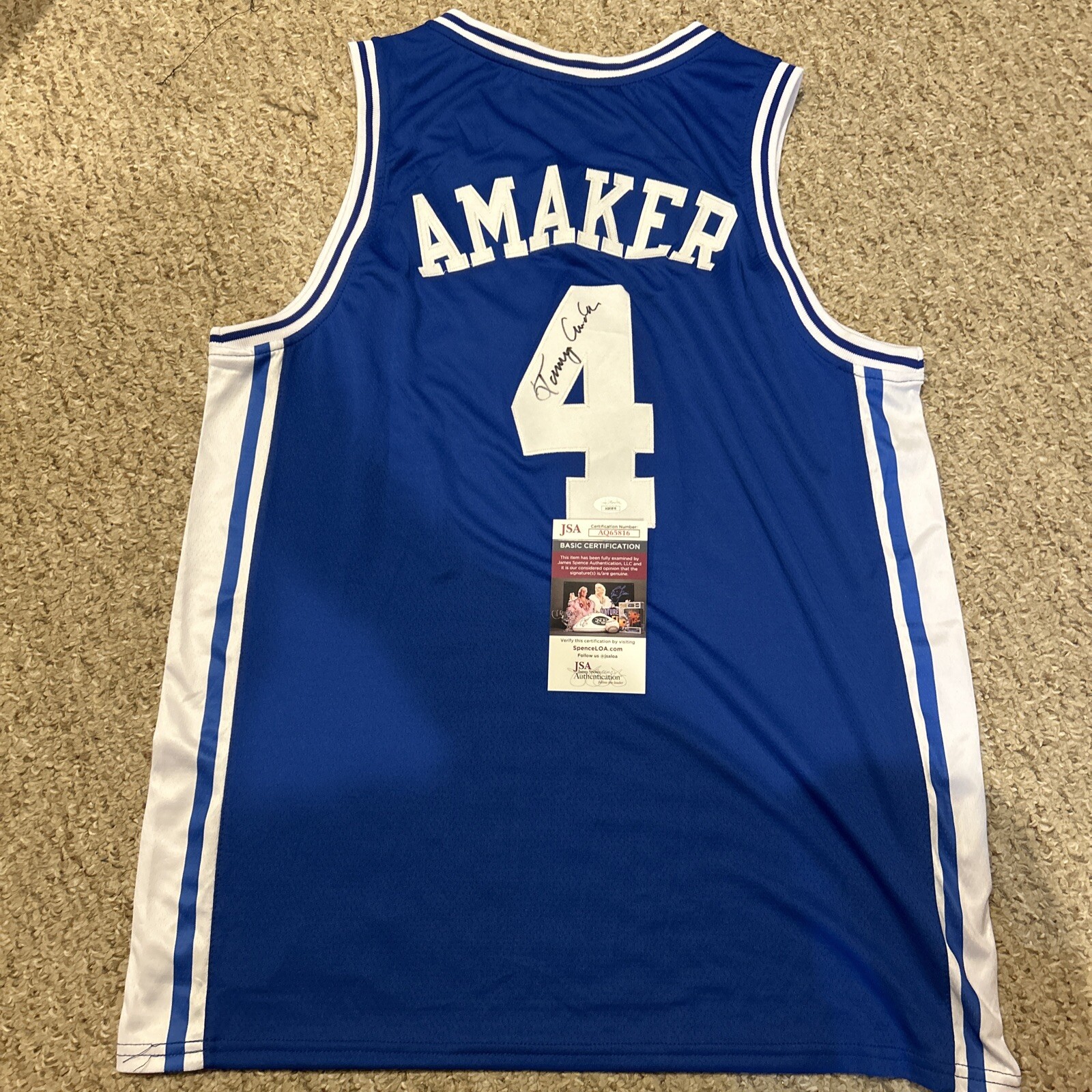 Tommy Amaker Autographed Signed Duke Blue Devils - JERSEY JSA COA BASKETBALL 