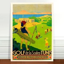 Vintage Golfing Travel Poster Art ~ CANVAS PRINT 32x24" ~ Golf Tunis