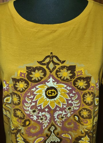 GUCCI ~ NEW mustard color t-shirt GG logo - size: S / M ~ AUTHENTIC - Picture 7 of 9