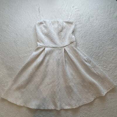 NAF NAF Paris Strapless Dress Size 34 White Eyelet Fit Flare