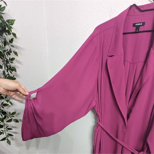 Torrid Lightweight Chiffon Drape Trench Coat Fuchsia 3/4 Sleeve Pockets Plus 5X - Picture 4 of 11