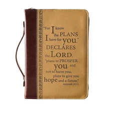 Brown & Tan Scripture Bible Cover Carry Case: I Know the Plans Jer. 29:11 Medium