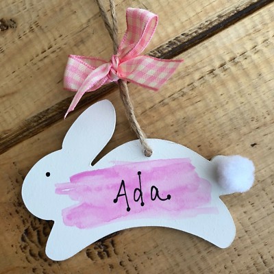 Ostern Plakette Schild Hase Geschenk Mädchen Andenken Name rosa Baby Aquarell