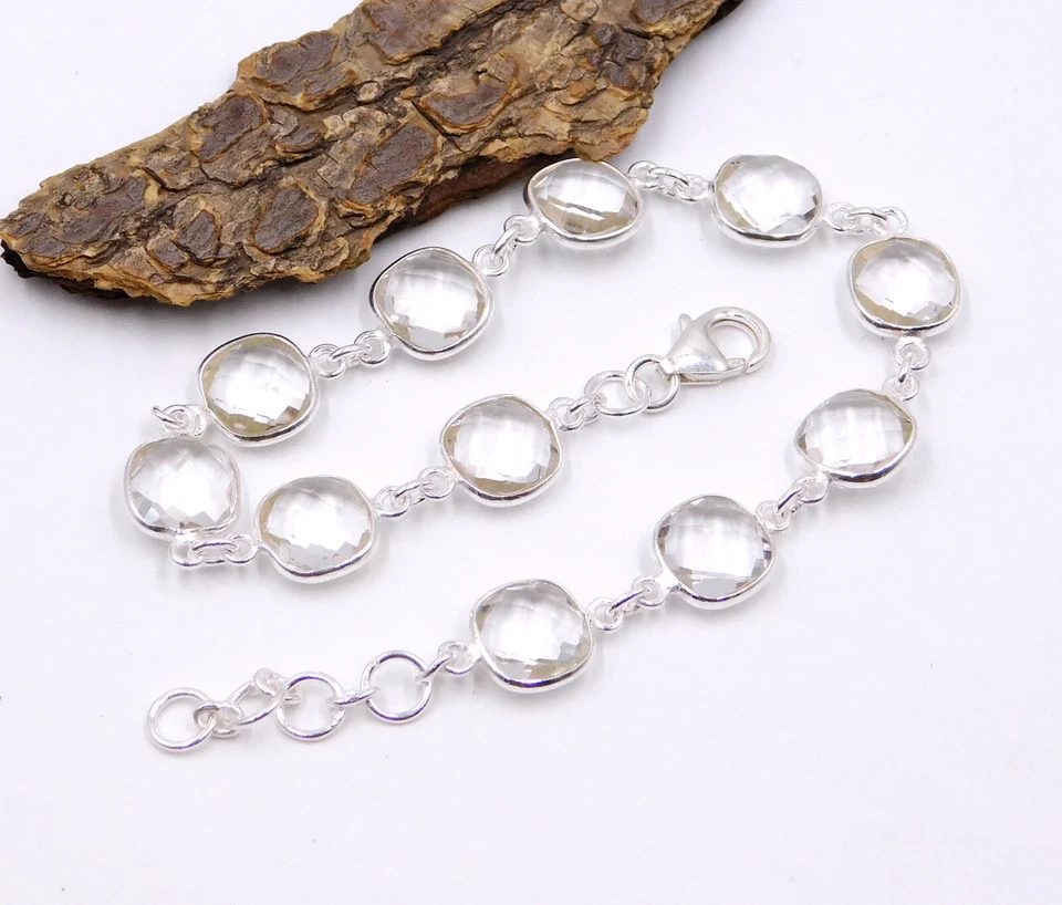 8.70 Gm 925 Sterling Silver Crystal Briolette Cut Gemstone Bracelet Size 8.3" in - Image 3 of 4