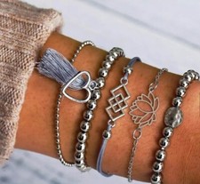 5er SET ARMKETTE Armband Armreif  "SILBER-ZAUBER" Herz EDEL SCHMUCK Silber NEU