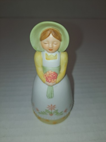 Vintage 1985 Avon Mini Bell Porcelain Bonnet Spring Girl 3 Inches Tall