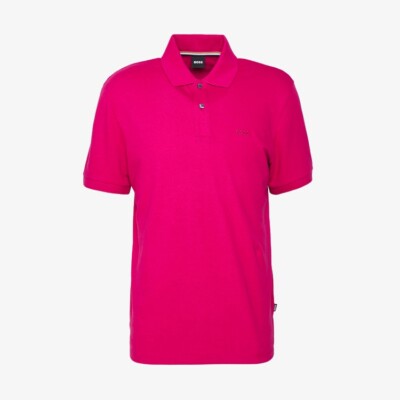 Boss 'Pallas' Organic Cotton Short-Sleeve Polo Shirt Pink UK
