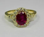 3Ct Oval Cut Lab Created Red Ruby & Diamond Halo Ring For Womens 14k Gold Finish