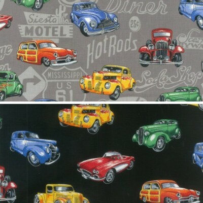 100% Baumwolle Patchwork Stoff Nutex Hot Rods Vintage American Cars Sport Muscle