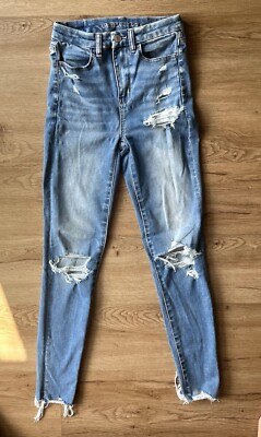 American Eagle Womens Size 2 Distressed Super High Rise Skinny Blue Jeggings