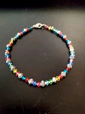 Vintage Multicolor Crystal Bead Anklet Ankle Bracelet 9.5" Long