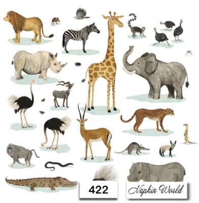 (422) TWO Individual Paper LUNCHEON Decoupage Napkins - WILD ANIMALS ZOO 