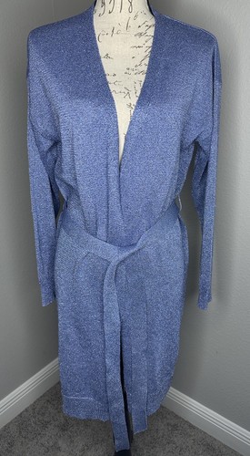 Sosandar Blue Metallic Longline Belted Cardigan. Sz 14 - Picture 3 of 5