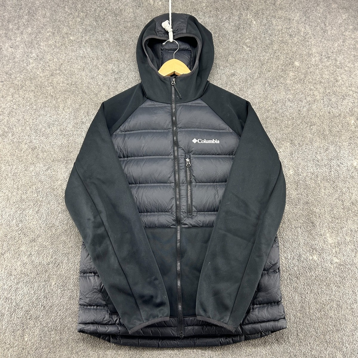 Columbia Jacket Mens Small Black Puffer Hooded Duck Down Full Zip