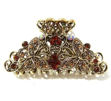 Brown Color Rhinestones Crystal Metal flower/butterfly hair claws clips
