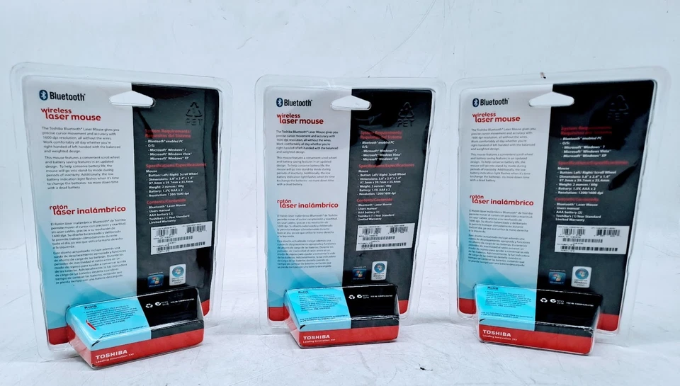 Lote de 3 Ratones Láser Inalámbricos Toshiba Bluetooth PA3847U-1ETB Foto 2 de 3