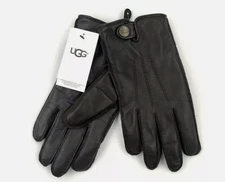 UGG Men's Metisse Touchscreen Tech Touch Black Leather Gloves - Size L