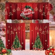 Christmas Curtain Valances Set Decoration, Suitable for Kitchen, Bedroom, 52Lx18