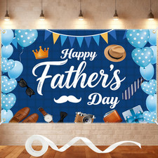 Happy Fathers Day Banner 6X4Ft with 32.8Ft Ribbon  4 Brass Grommets, Fathers Da