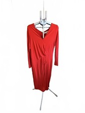 Red Damsel in a Dress Viscose Blend V-Neck Long Sleeve Midi Dress Size 18