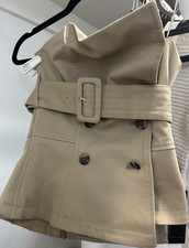 Zara Beige Belted Double Breasted A-Line Shor...