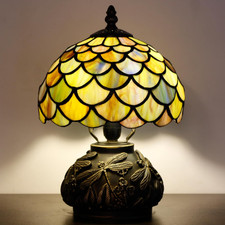 Mini Tiffany Style Stained Glass Lamp - Yellow Fish Scale Desk Light 8x11