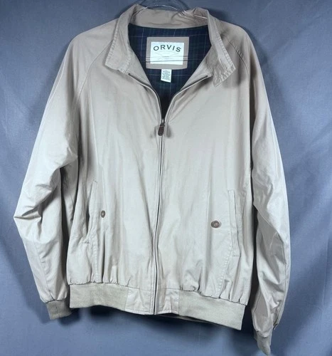 Orvis Harrington Jacket Mens L Tan Tartan Plaid Lined Zip Bomber Golf Coat - product listing photo