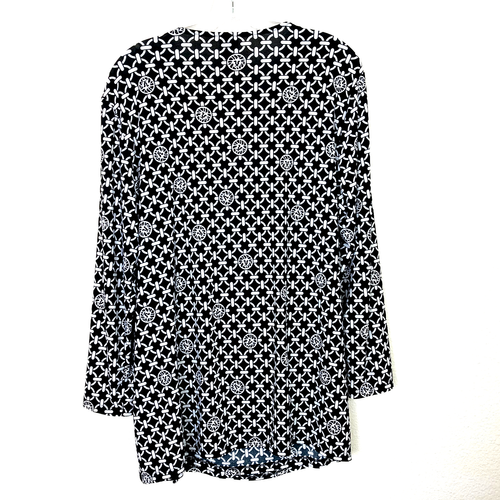Anne Klein Faux Wrap Tunic Blouse Size XL Black White Chain Lion Pattern Office - Picture 5 of 8