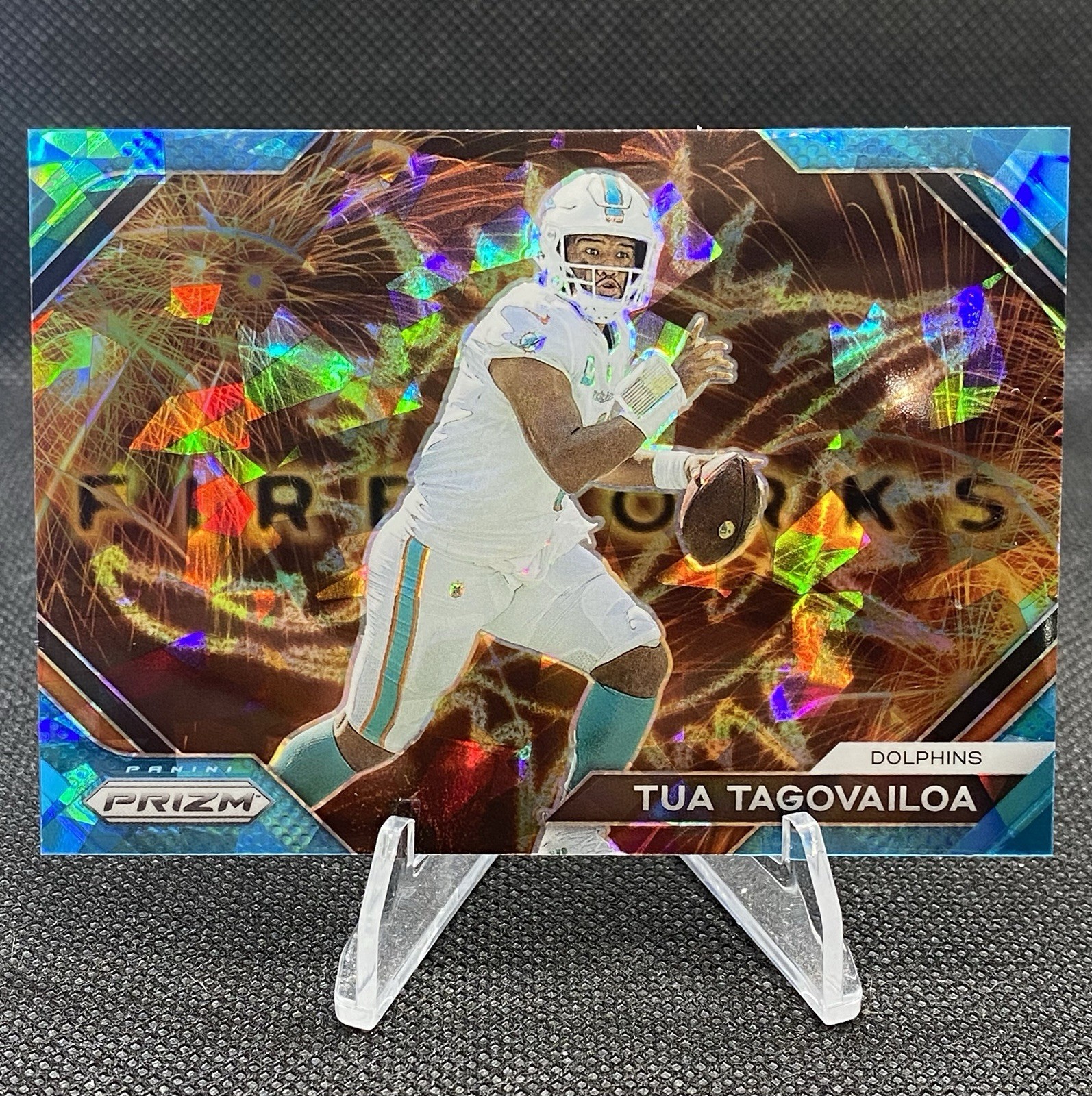 Tua Tagovailoa 2023 Prizm Fireworks Blue Ice Prizm #F-3 Miami Dolphins /99