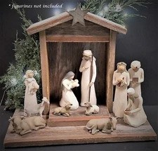 Handcrafted Barn Wood Creche For Willow Tree Nativity Set (figs not included)